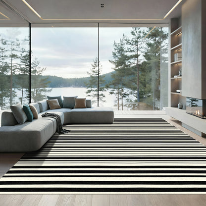 Modern Cream and Black Striped Rug