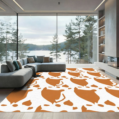 Terracotta White Abstract Paw Arrangement Rug