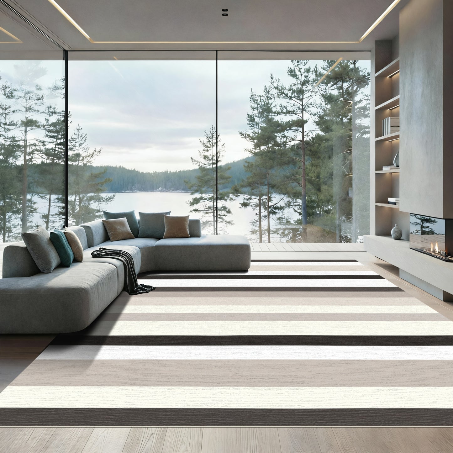 Neutral Wide Stripe Horizontal Rug