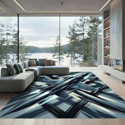 Bold Blue Jet Abstract Brush Strokes Rug