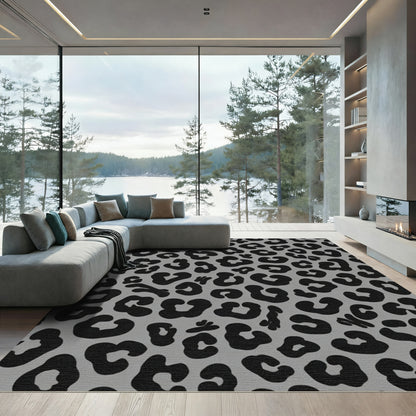 Gray Black Leopard Spot Composed Rug