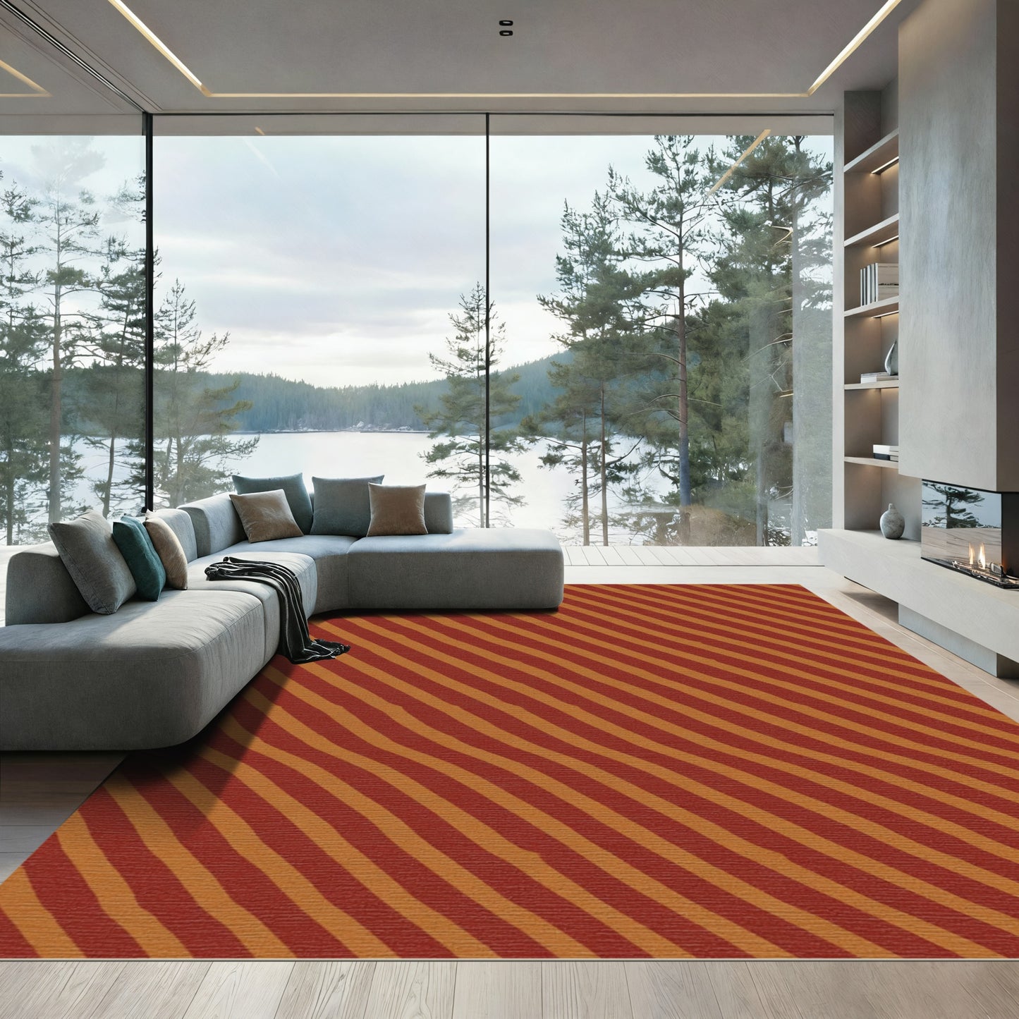 Terracotta And Copper Striped Rug