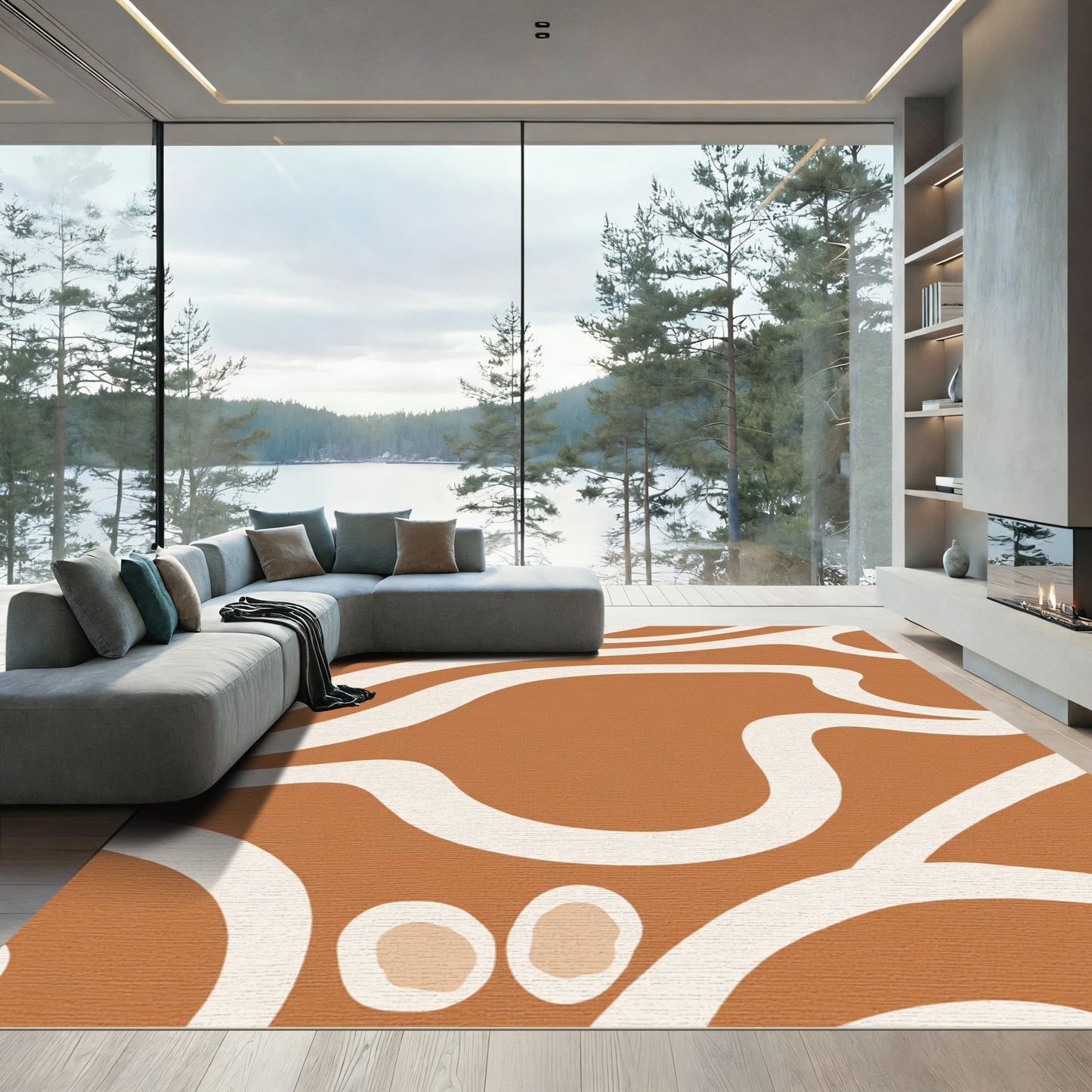 Earthy Abstract Organic Swirl Rug