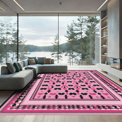 Whimsical Pink Heart Stripe Border Rug