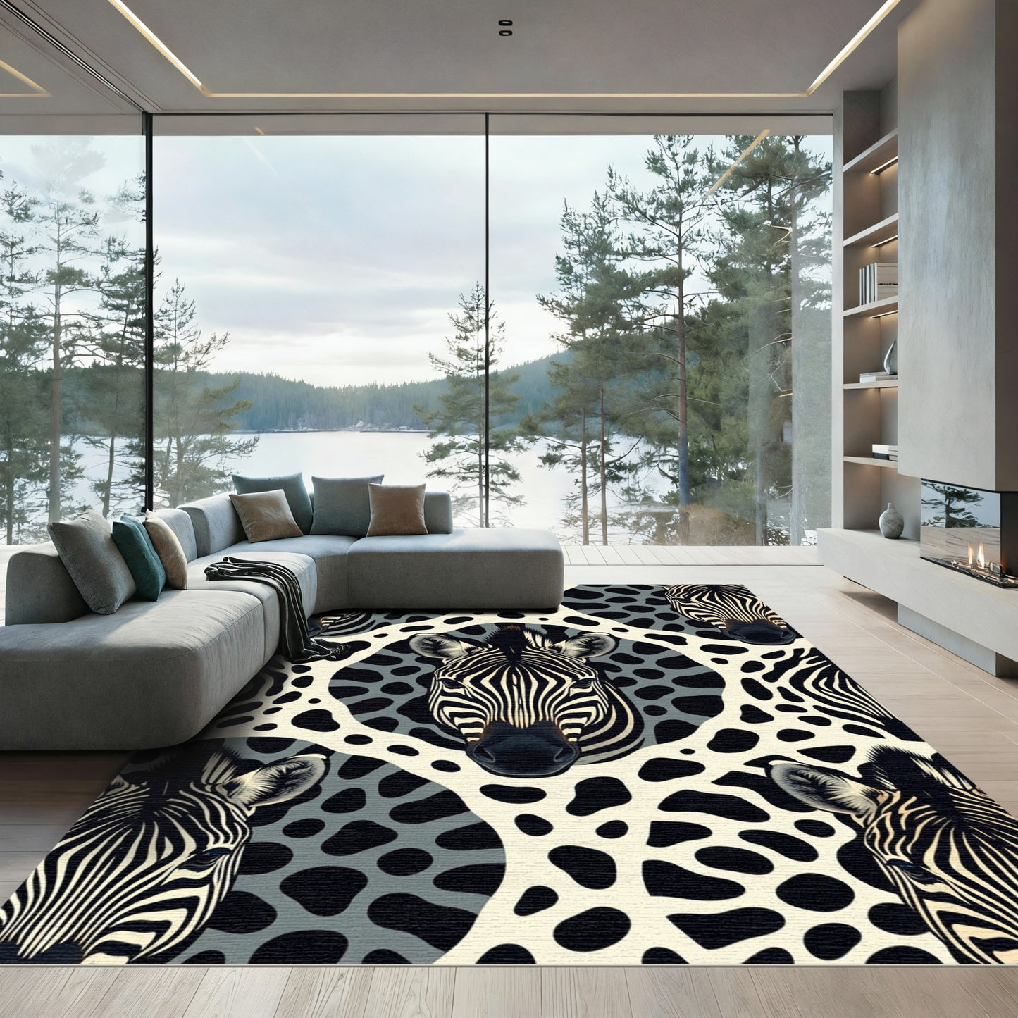 Bold Zebra Faces Cream Black Overlay Rug