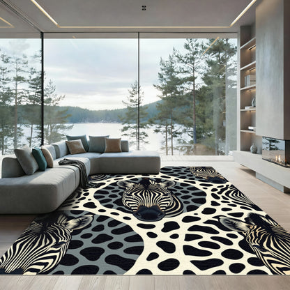 Bold Zebra Faces Cream Black Overlay Rug