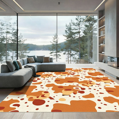 Cream Orange Brown Splatter Spots Rug