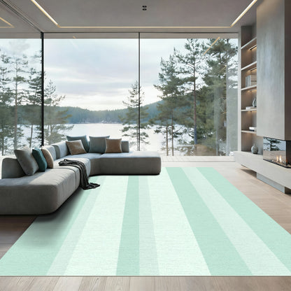 Soft Aqua Vertical Stripe Composition Rug