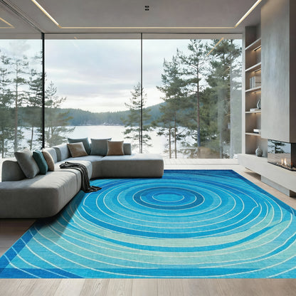 Blue Concentric Circles Abstract Rug
