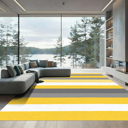 Bold Yellow Gray Stripe Composition Rug