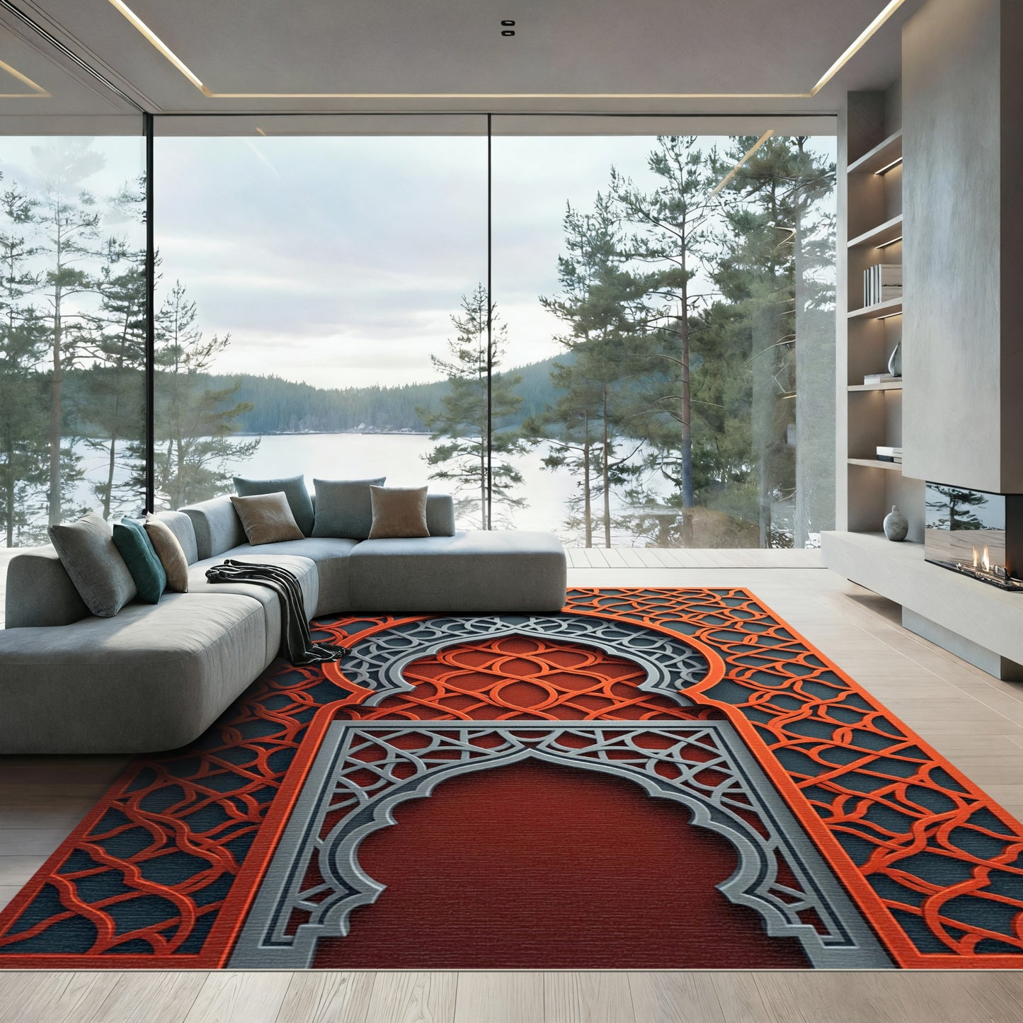 Orange Grey Interlocking Arch Rug