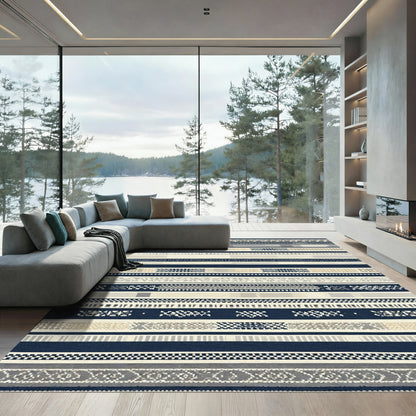 Neutral Geometric Stripe Patchwork Rug