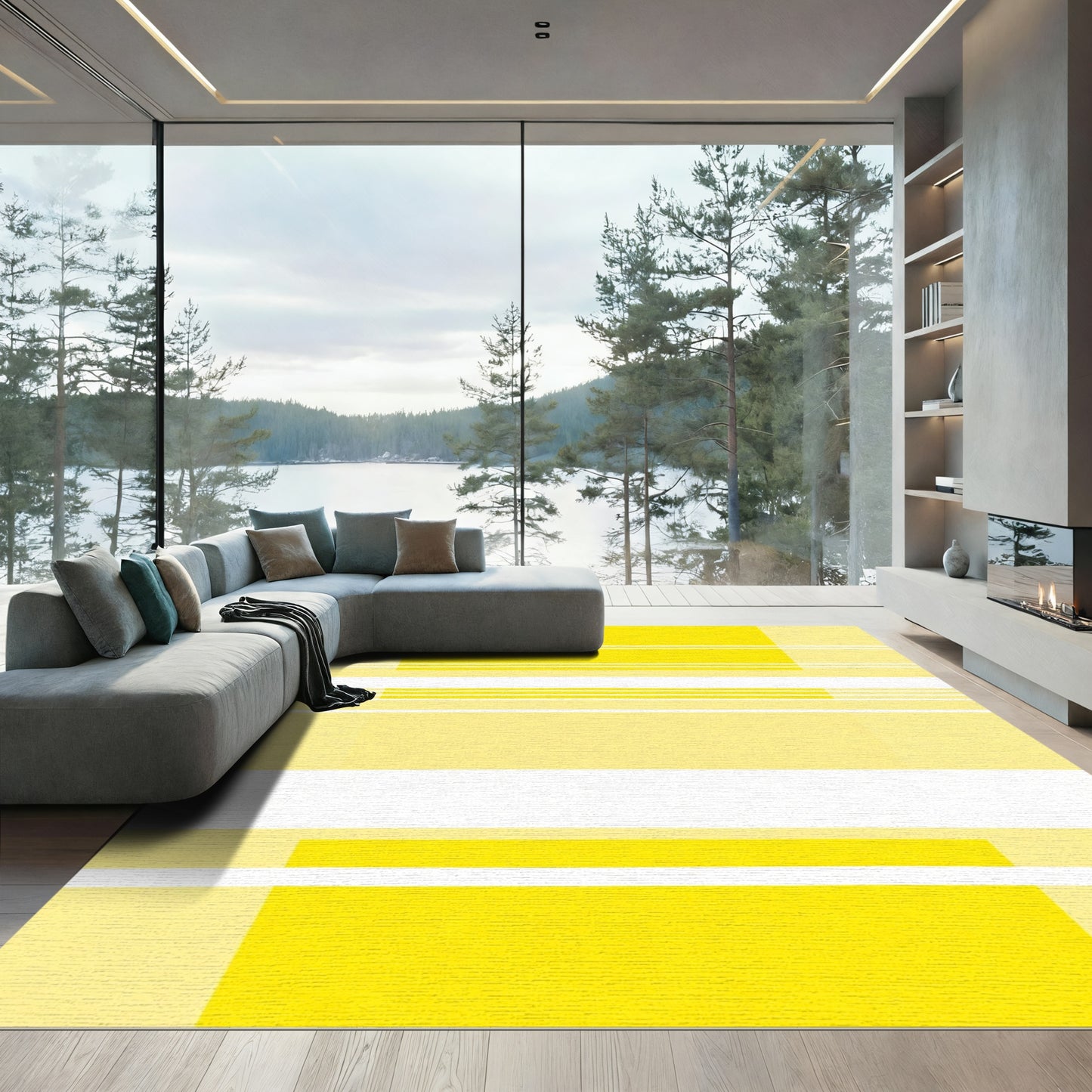 Bright Yellow Horizontal Stripe Rug