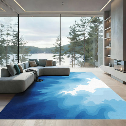 Deep Blue Layered Abstract Flow Rug