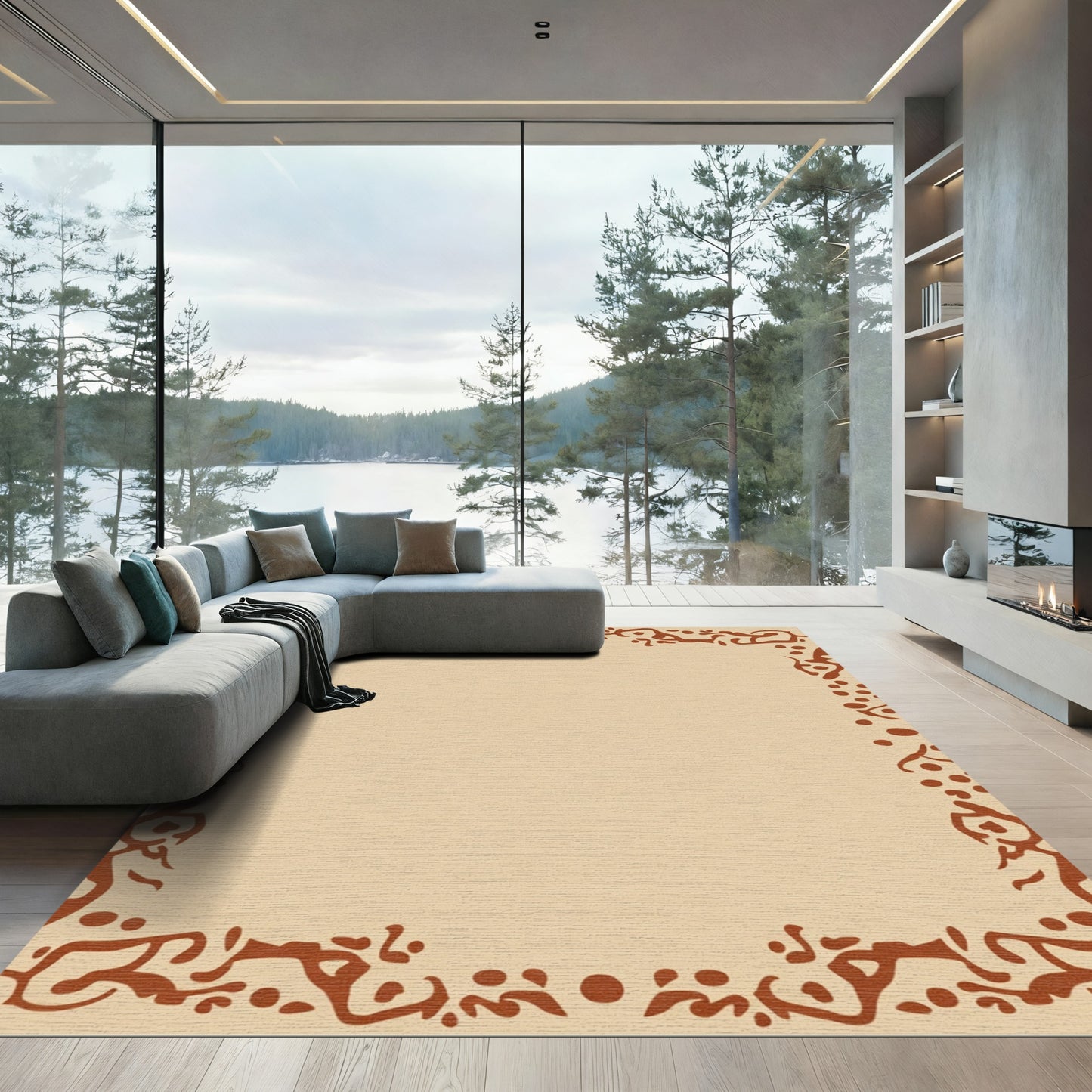 Sepia Organic Border Contemporary Rug