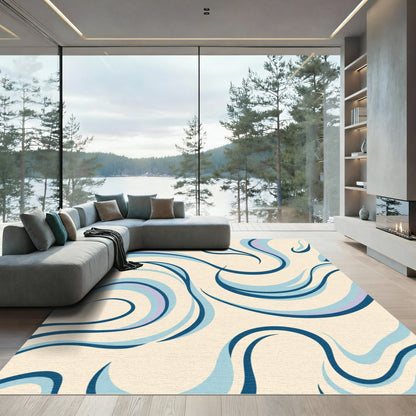 Cream Navy Sky Flowing Swirls Rug