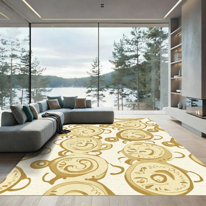 Golden Swirl Abstract Round Shapes Rug