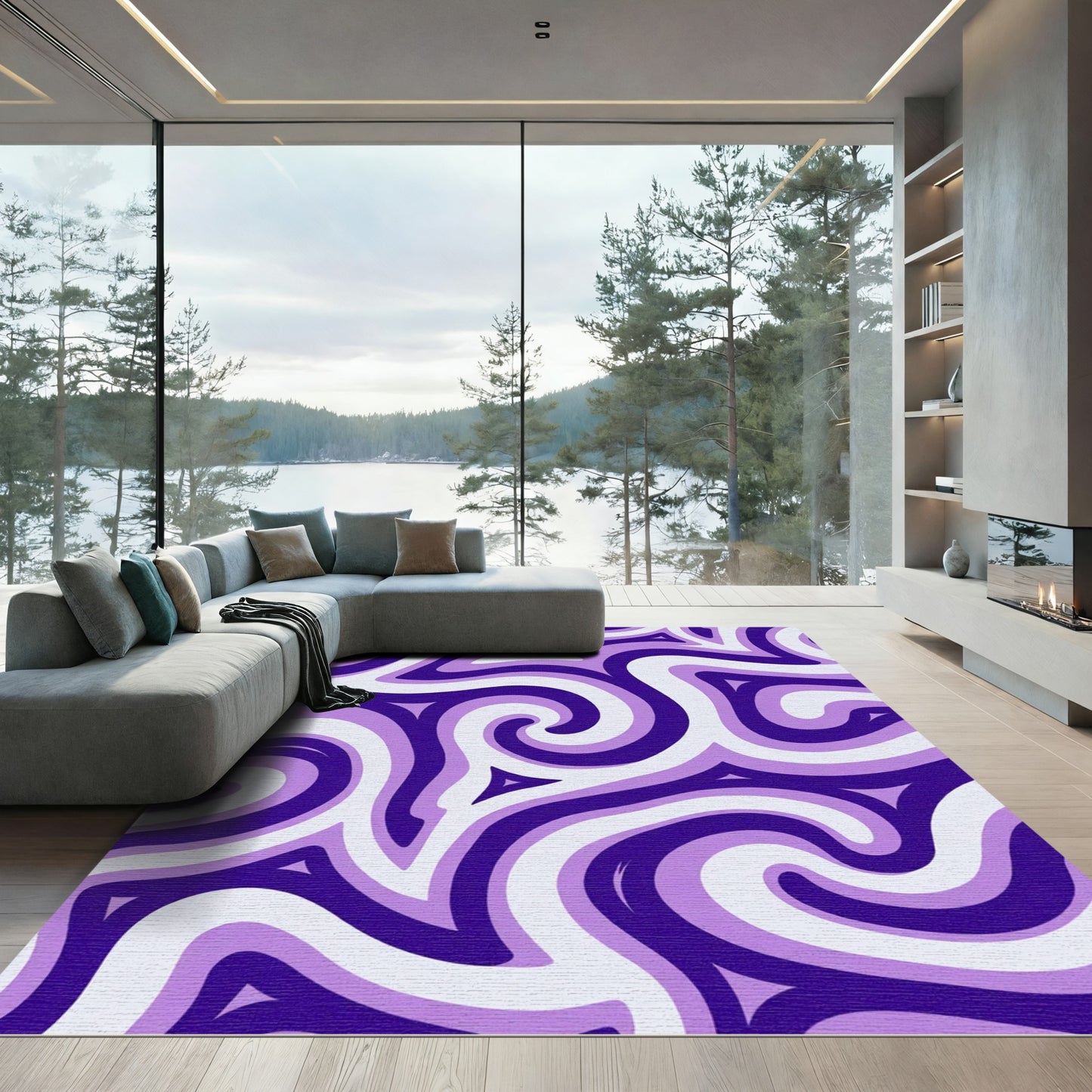 Vivid Purple Swirl Fluid Composition Rug