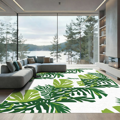 Lush Green Tropical Leaf Collage Rug