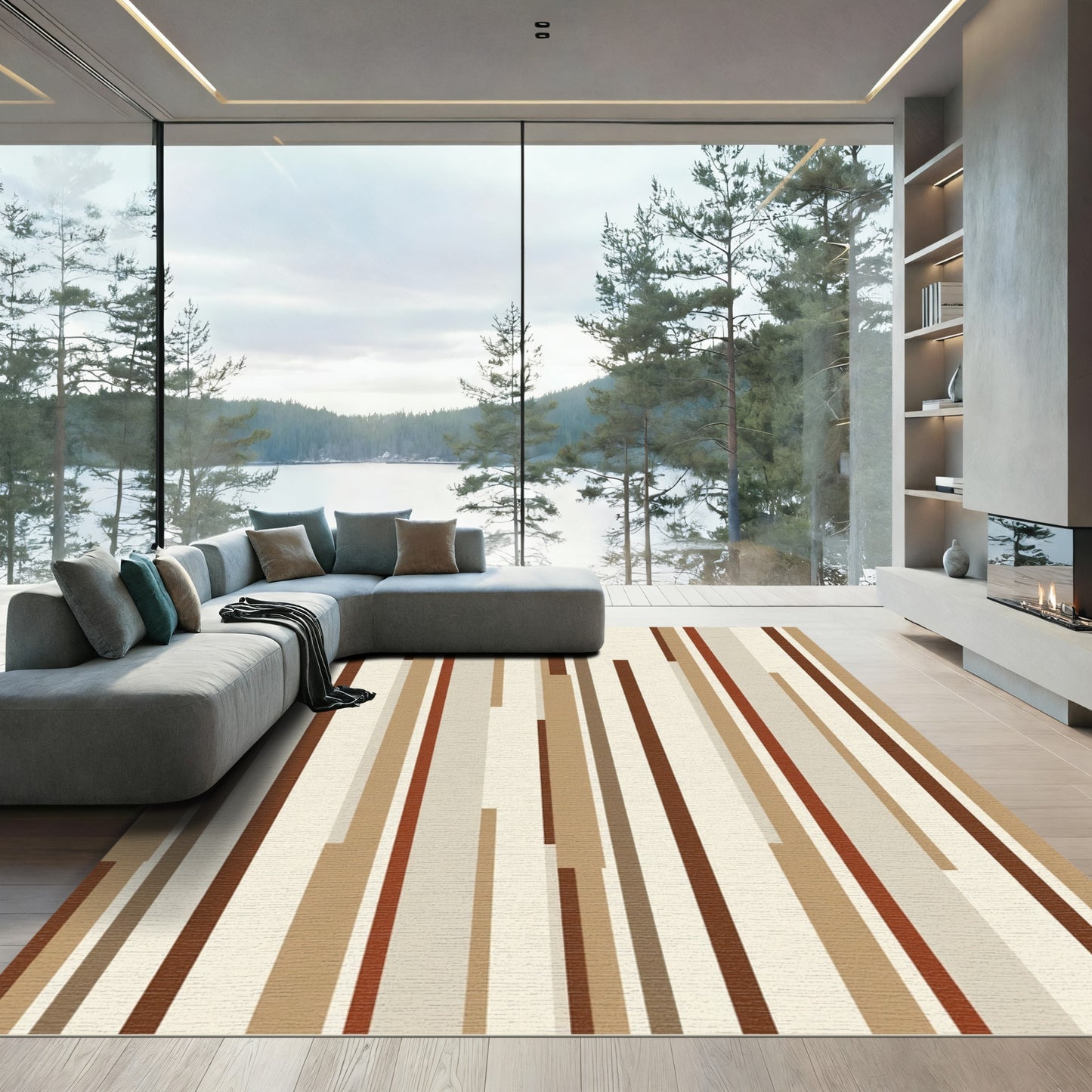 Earthy Tone Vertical Stripe Composition Rug