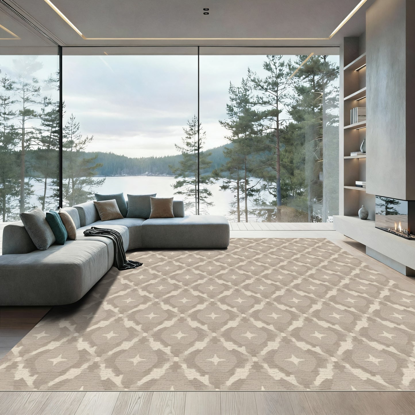 Neutral Taupe Diamond Star Medallion Rug