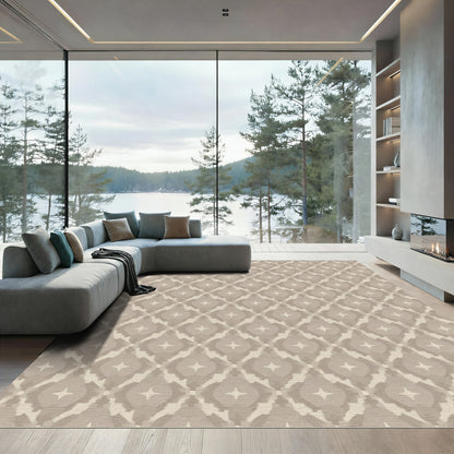 Neutral Taupe Diamond Star Medallion Rug