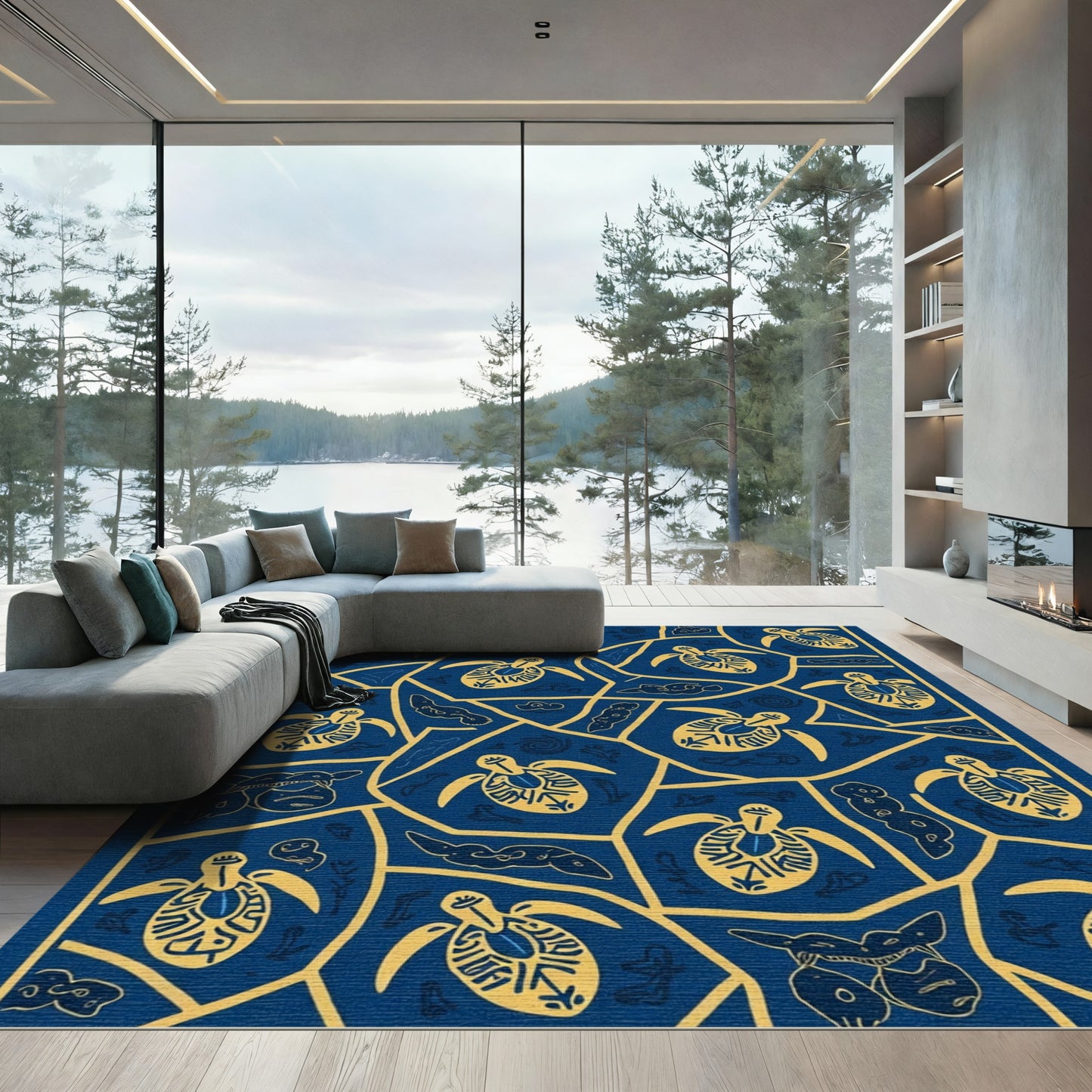 Golden Turtle Blue Geometric Collage Rug