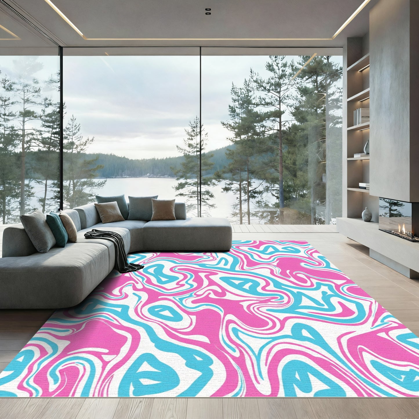 Vivid Pink Turquoise Swirls Rug