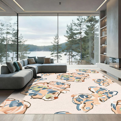 Abstract Peach Blue Organic Blooms Rug