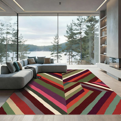 Muted Earth Tone Diagonal Stripe Rug