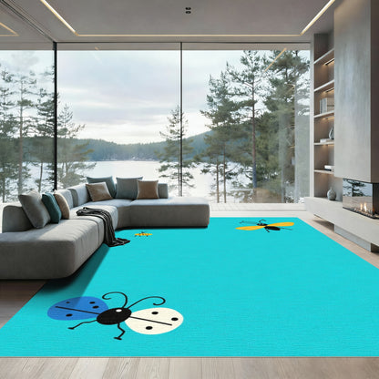Whimsical Blue Yellow Insect Assortment Rug
