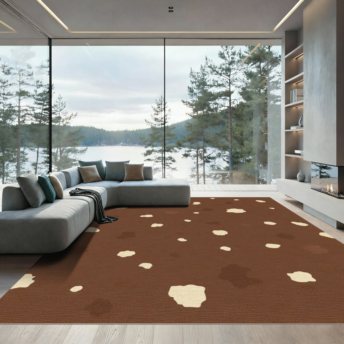 Brown Spotted Abstract Organic Rug