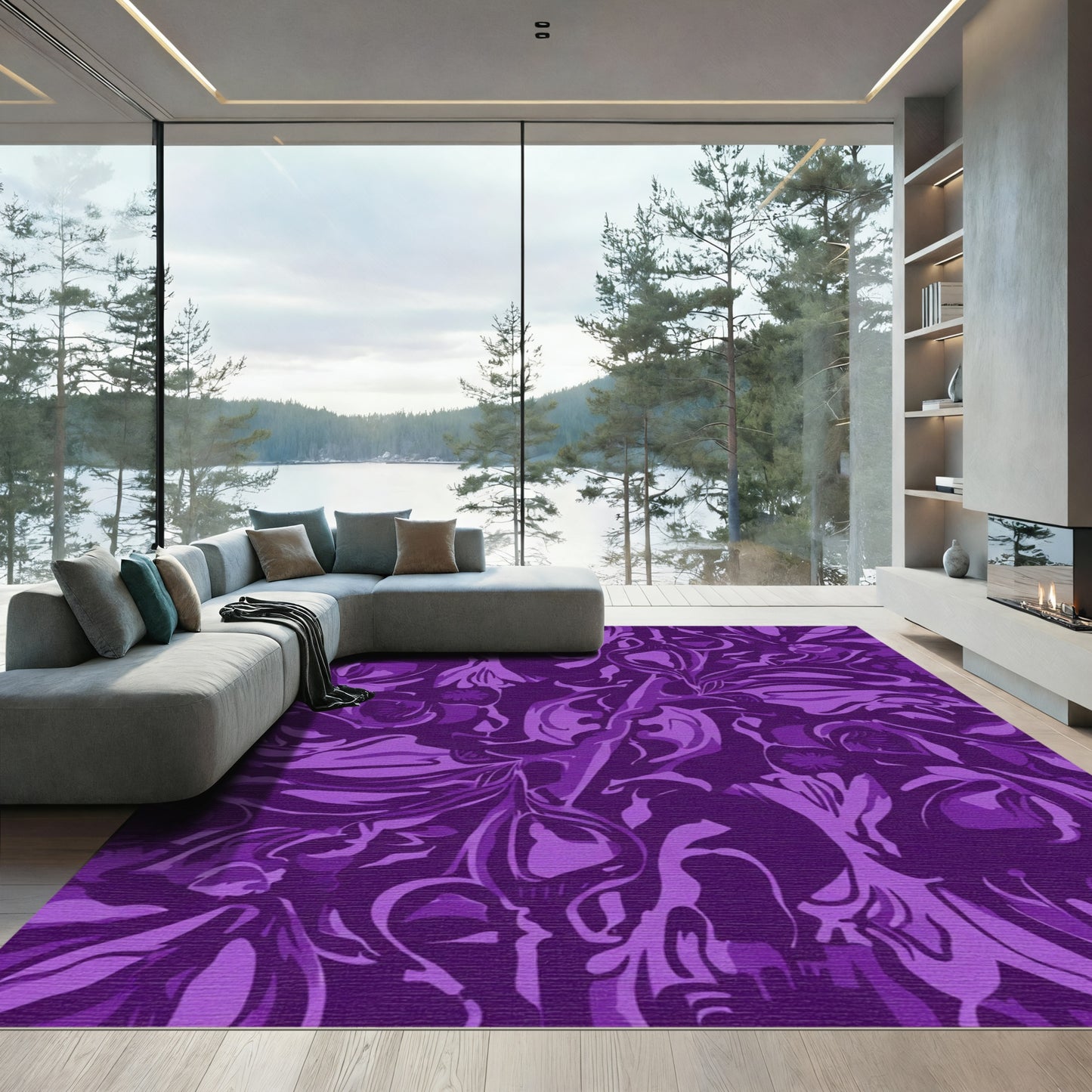 Deep Amethyst Floral Abstract Rug
