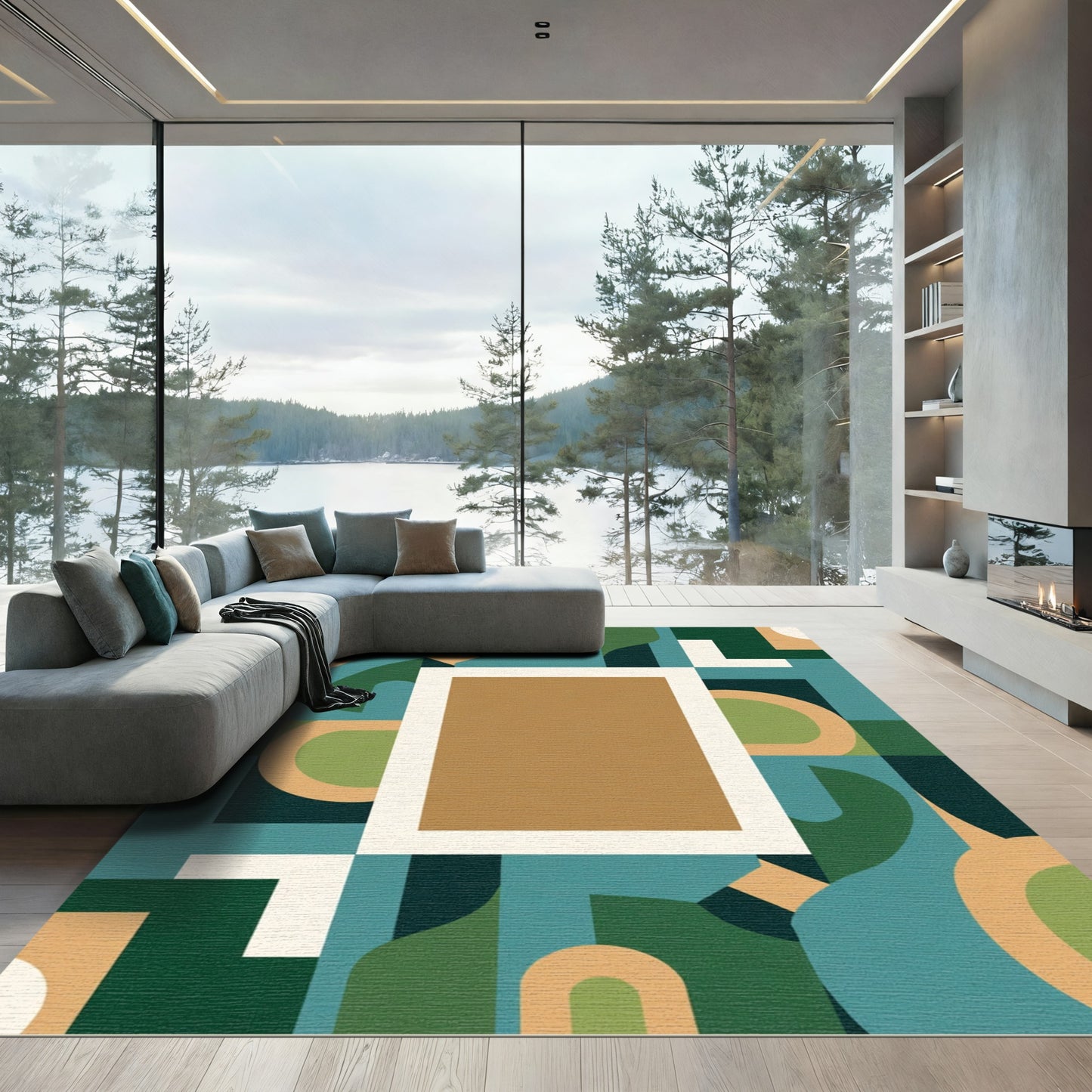 Abstract Geometric Circles And Squares Rug