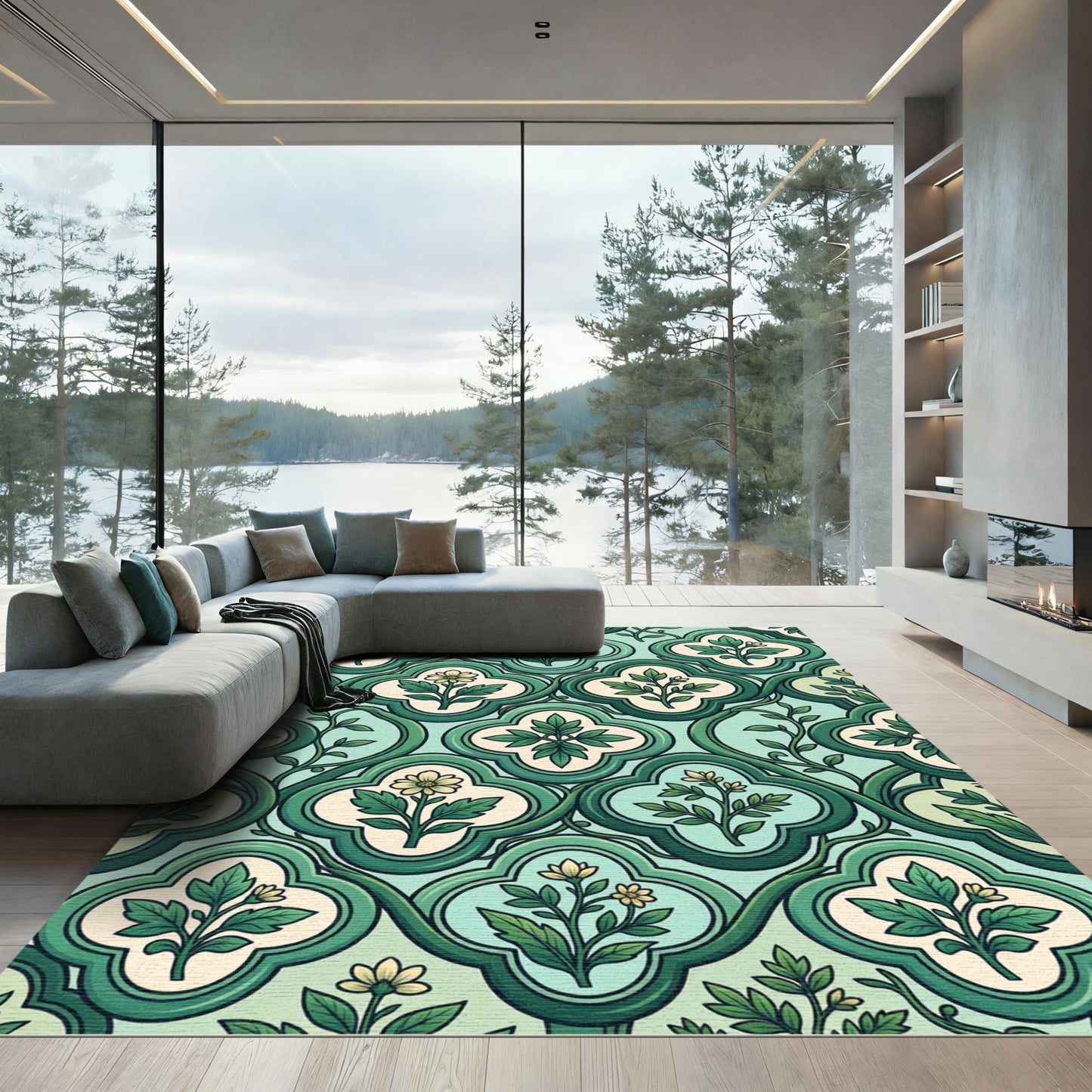 Green Floral Trellis Blossom Rug