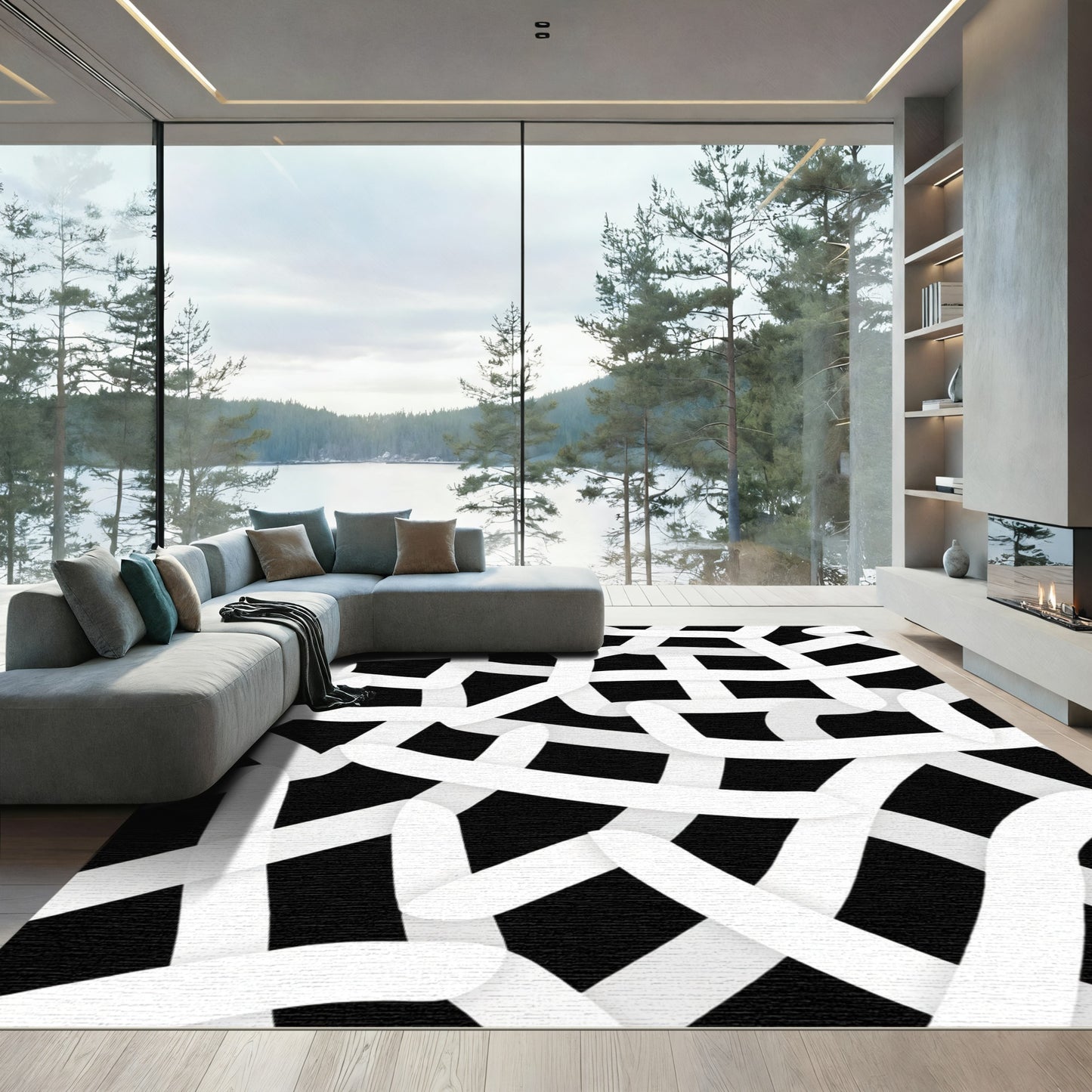 Monochromatic Abstract Intertwined Ribbon Rug