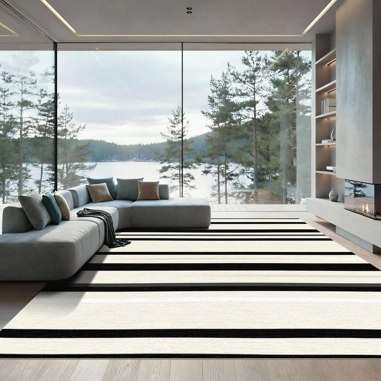 Chic Cream Black Striped Texture Rug