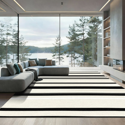 Chic Cream Black Striped Texture Rug