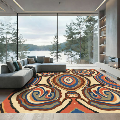Bold Abstract Swirls Cobalt Ochre Rug