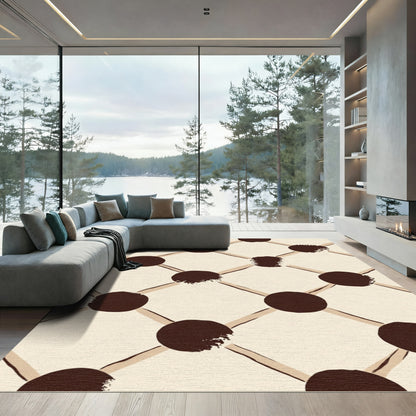 Beige Brown Textured Circle Grid Rug
