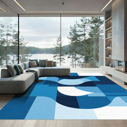 Deep Blue Abstract Geometric Wave Rug