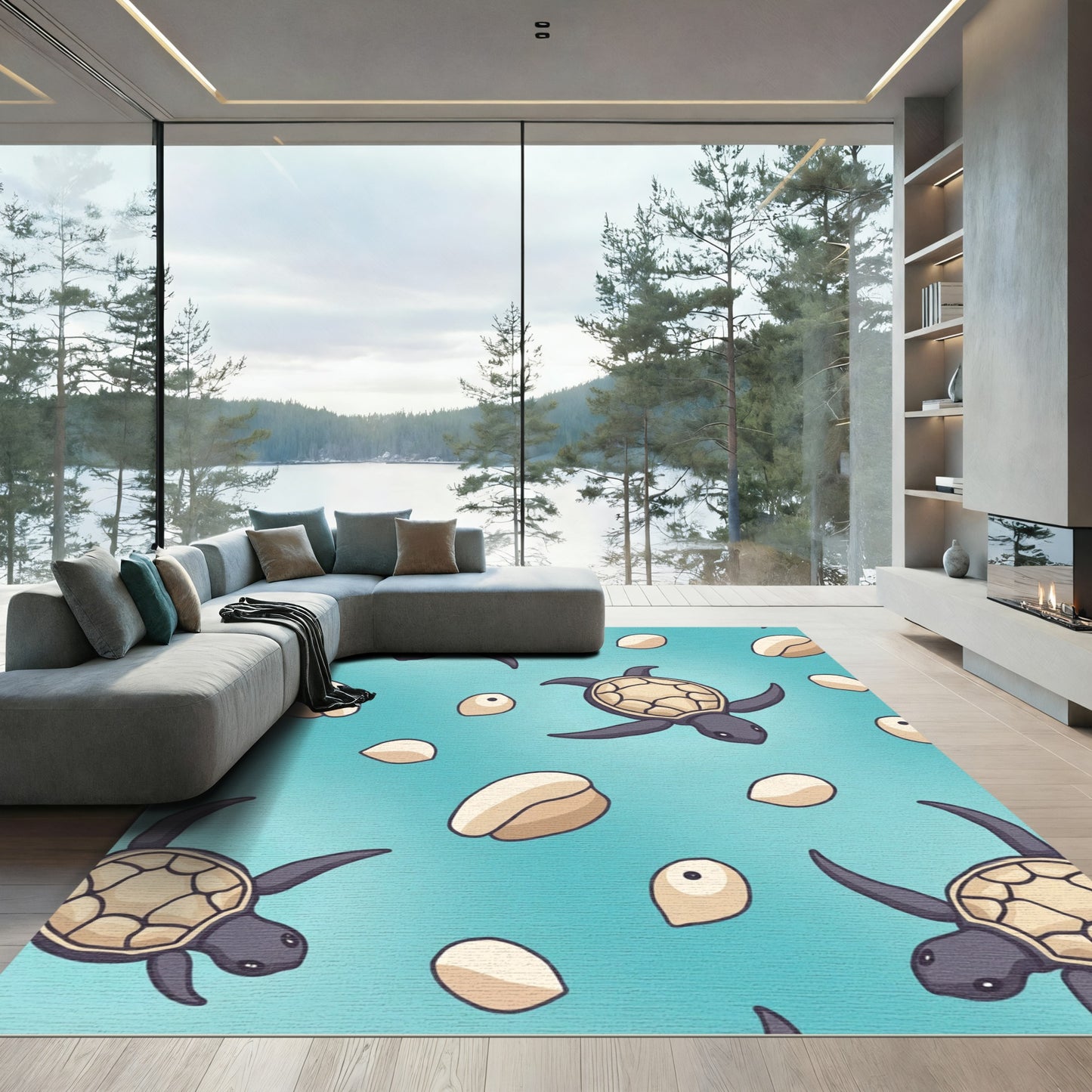 Cute Sea Turtle Water Pattern Rug