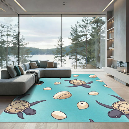 Cute Sea Turtle Water Pattern Rug