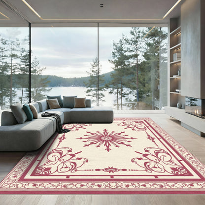 Crimson Floral Sunburst Border Design Rug