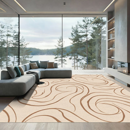Neutral Brown Swirl Calligraphy Rug
