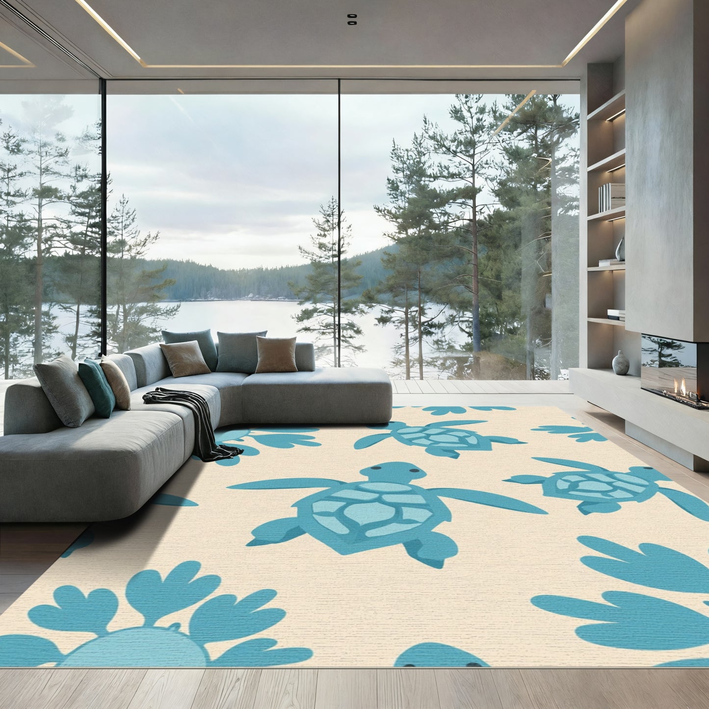 Aqua Turtle Sea Life Repeat Rug