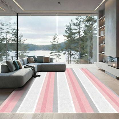 Soft Pastel Pink Gray Stripe Rug