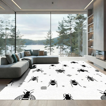 Black Insect Scatter On White Field Rug