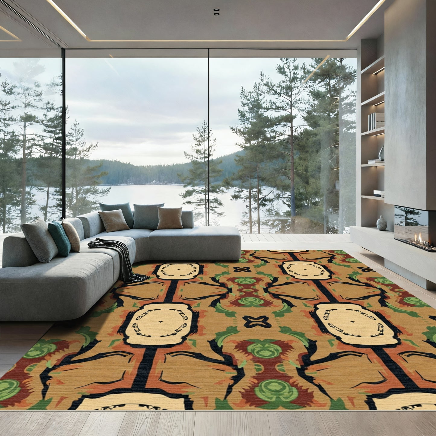 Earthy Tones Abstract Geometric Medallion Rug