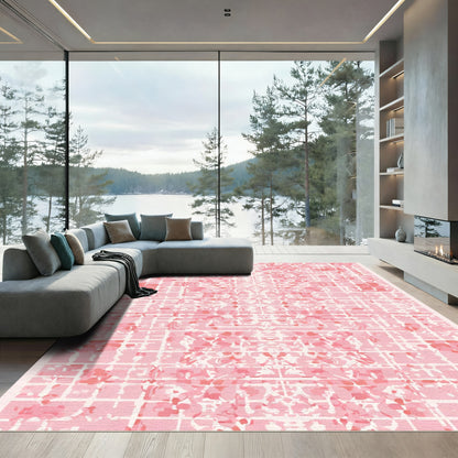 Soft Pink Watercolor Grid Symmetry Rug